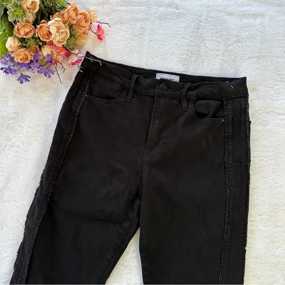Frame Le High Skinny Black Raw Hem in Film Noir Size 28 - Picture 3 of 10
